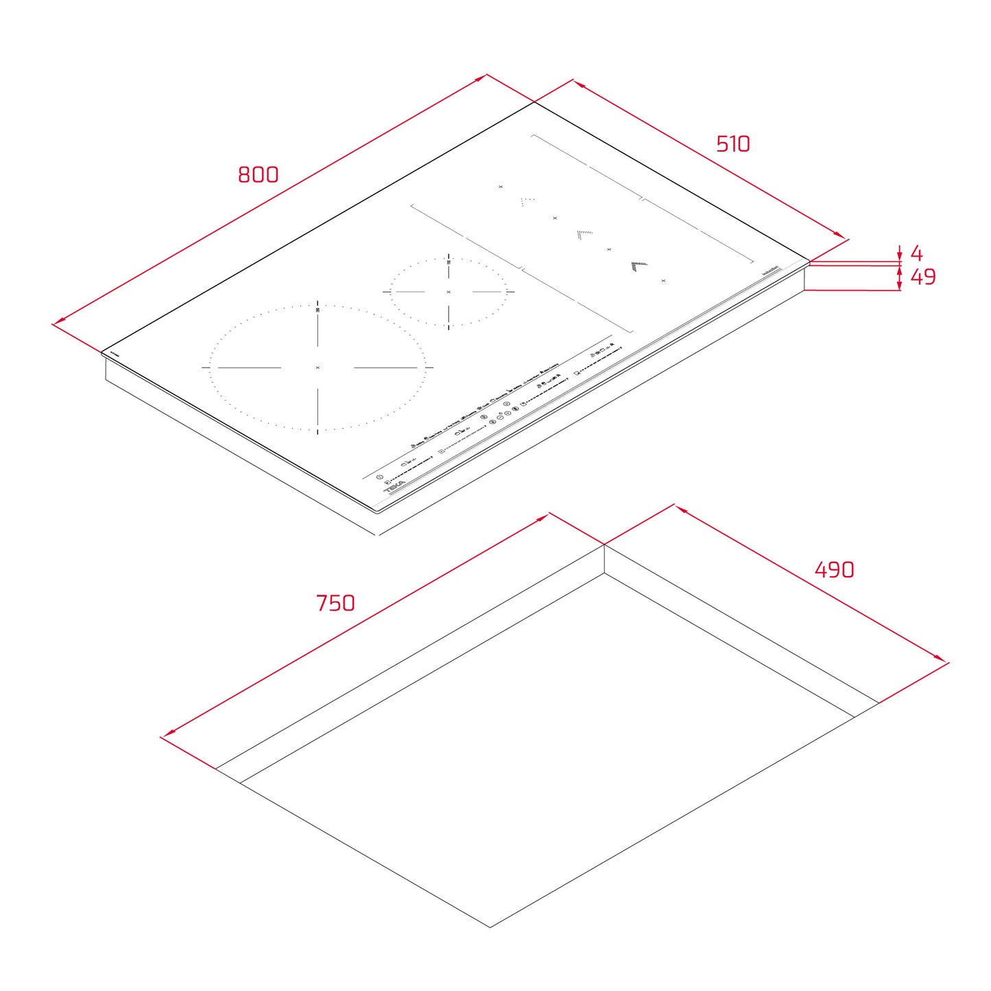 Technical drawing of a rectangular object with dimensions labeled