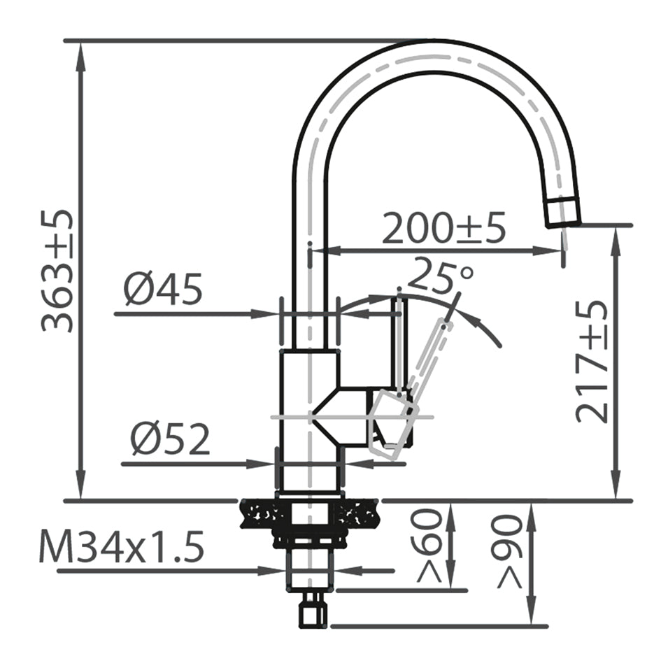 Caressi Single Handle Mixer Tap Steel Swan Neck CABL002I