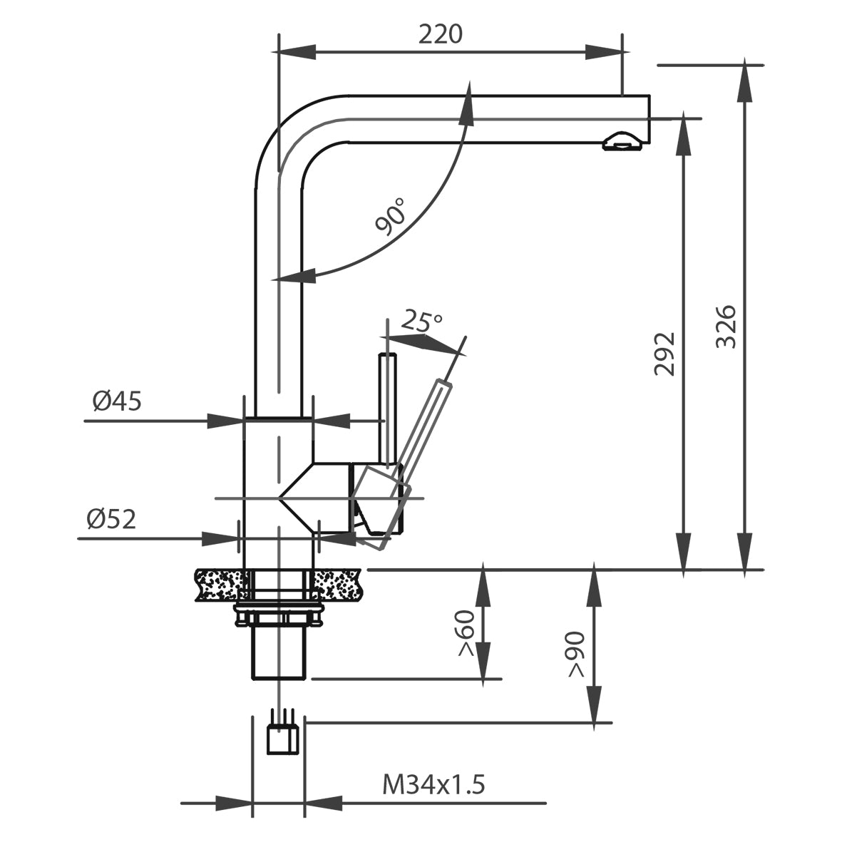 Caressi Single Handle Mixer Tap Steel Straight CABL003I