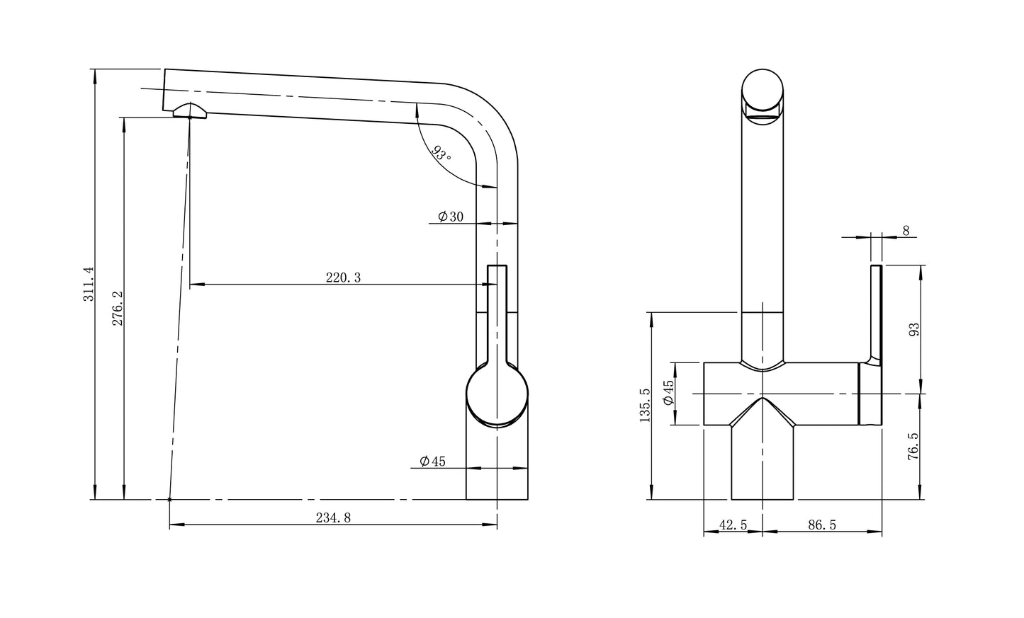 Caressi Single Handle Extendible Mixer Tap Gun Metal CA1108GMUECO