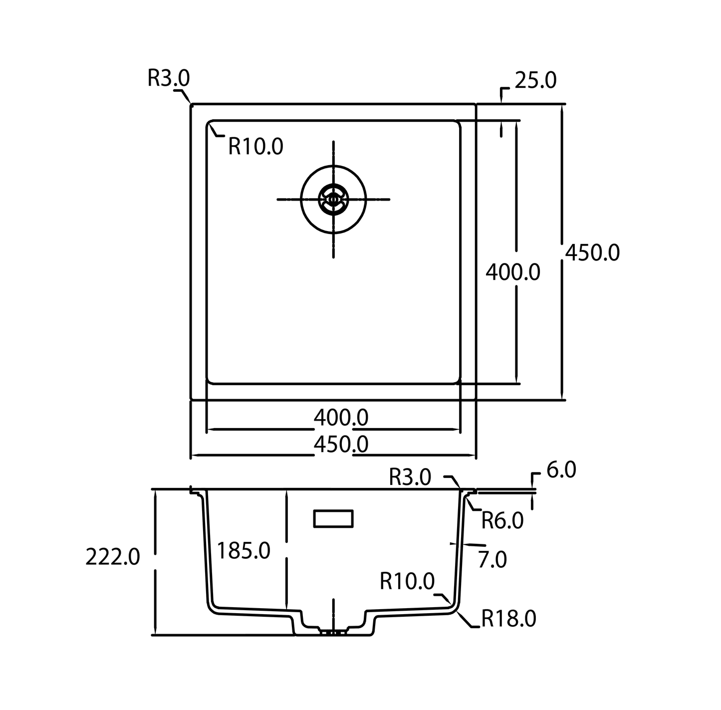 Caressi Power Plug 400 x 400mm Undermounted White CAGRPP40WH-TU