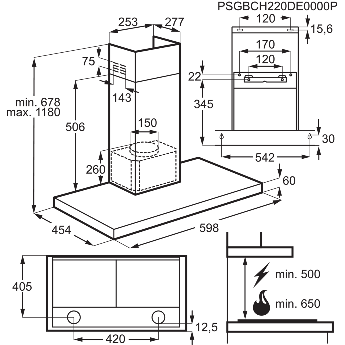 AEG 8000 Series Matt Black Breeze Box Chimney Hood 60cm DBE5681HR