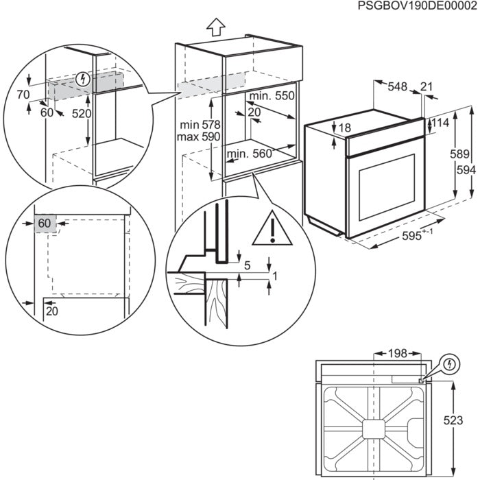 Technical drawing of a kitchen cabinet with dimensions and measurements