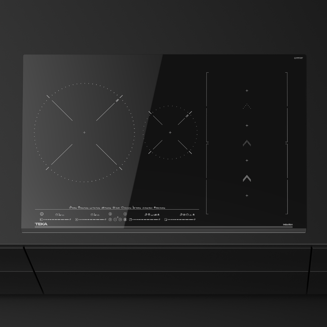 Black TEKA induction Hob with digital display on a black background