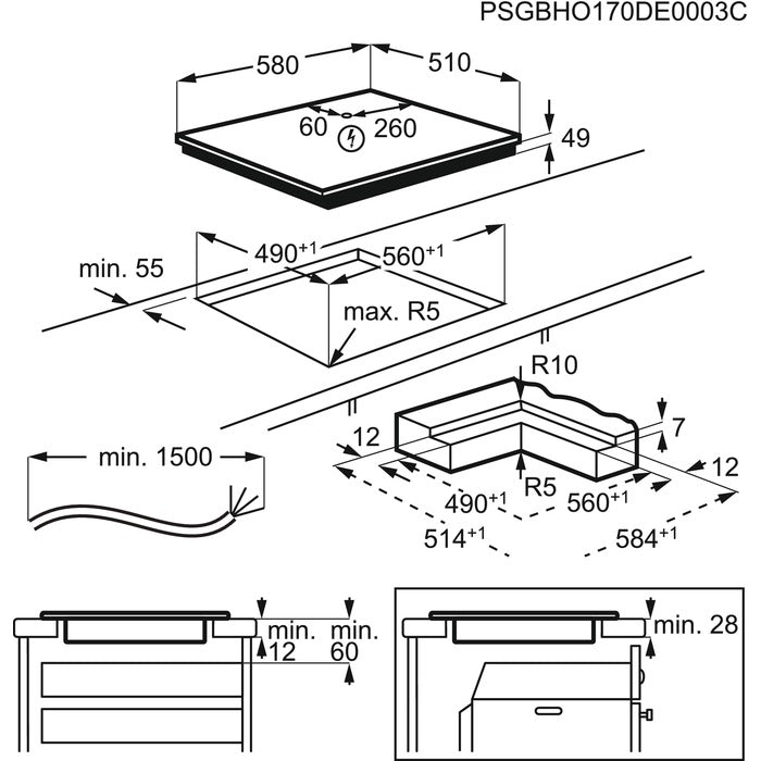 Technical drawing with dimensions and specifications for a shower enclosure component.