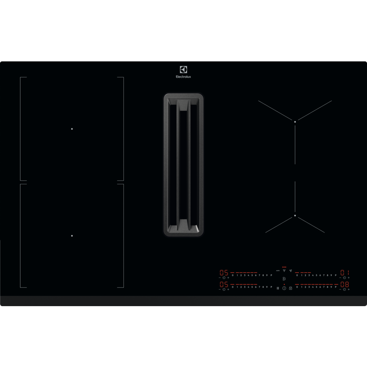 Electrolux Black Extraction induction Hob with digital display on a white background
