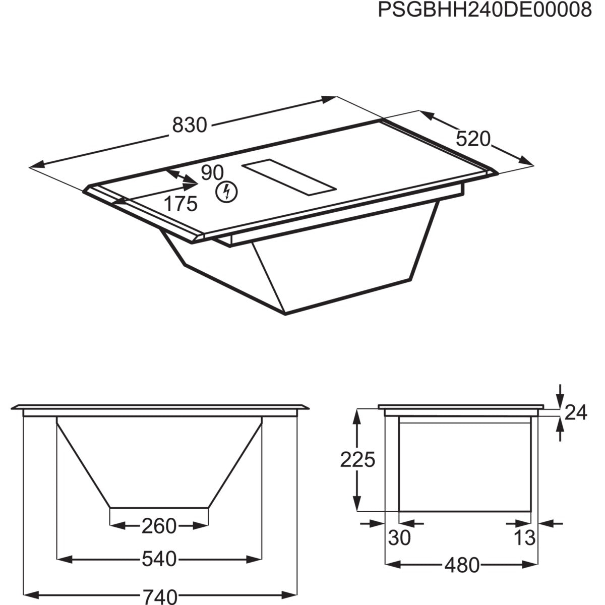 Technical drawing of a kitchen sink with dimensions labeled
