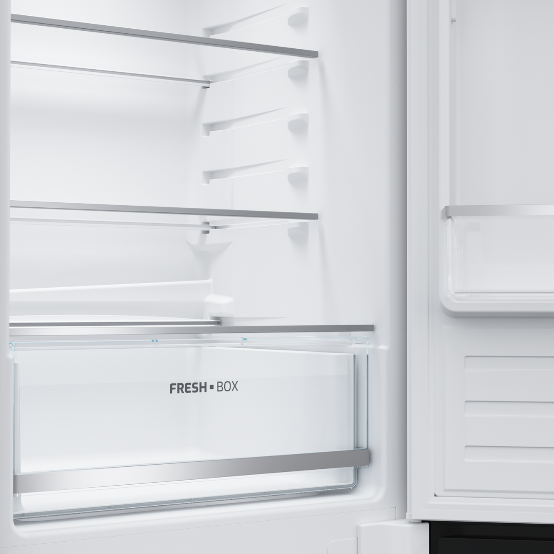 White TEKA refrigerator with 'Fresh Box' compartment open