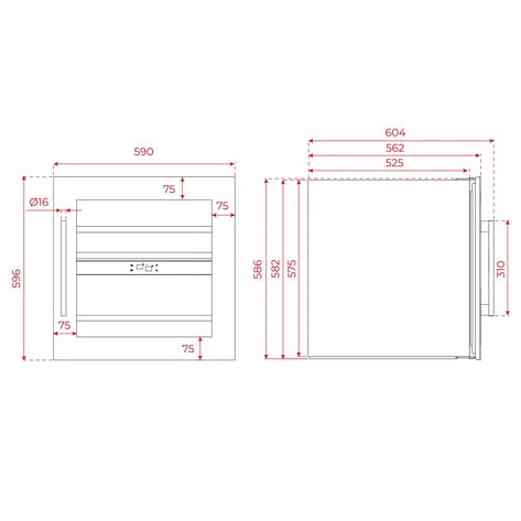 Technical drawing of Teka Wine Cooler with dimensions labeled