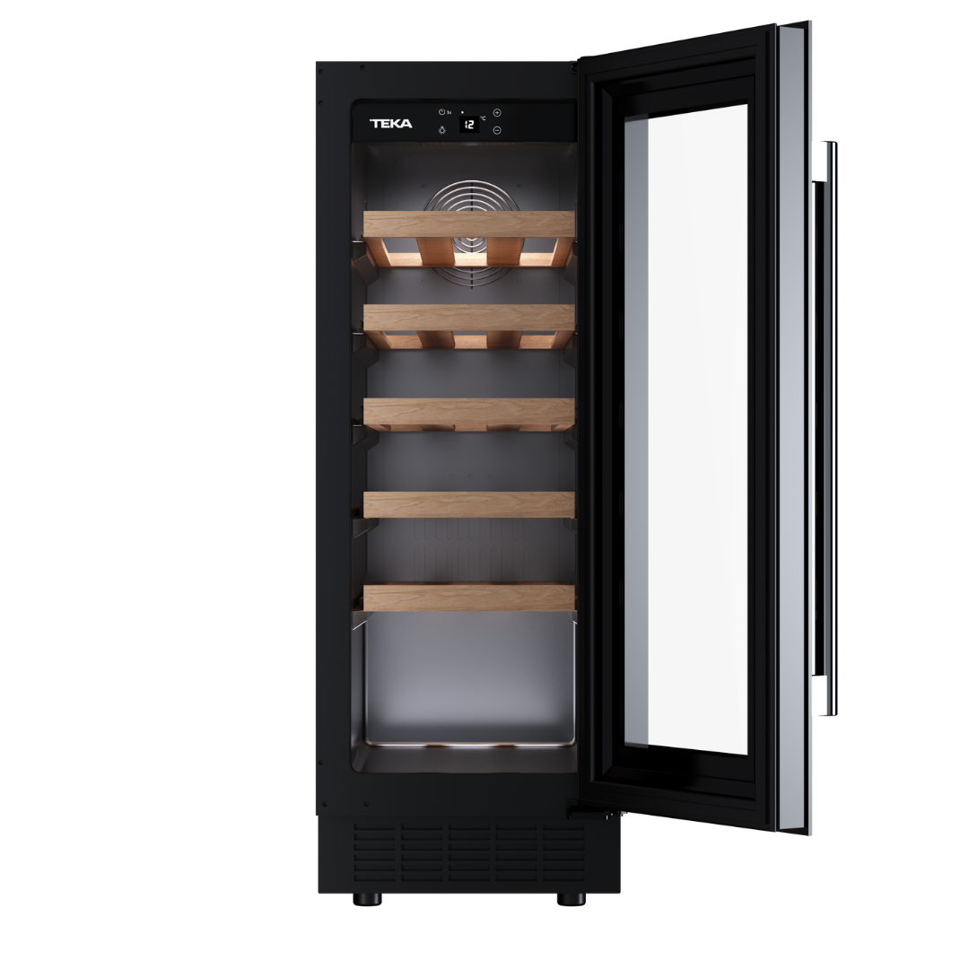 Teka wine cooler with open door on a white background