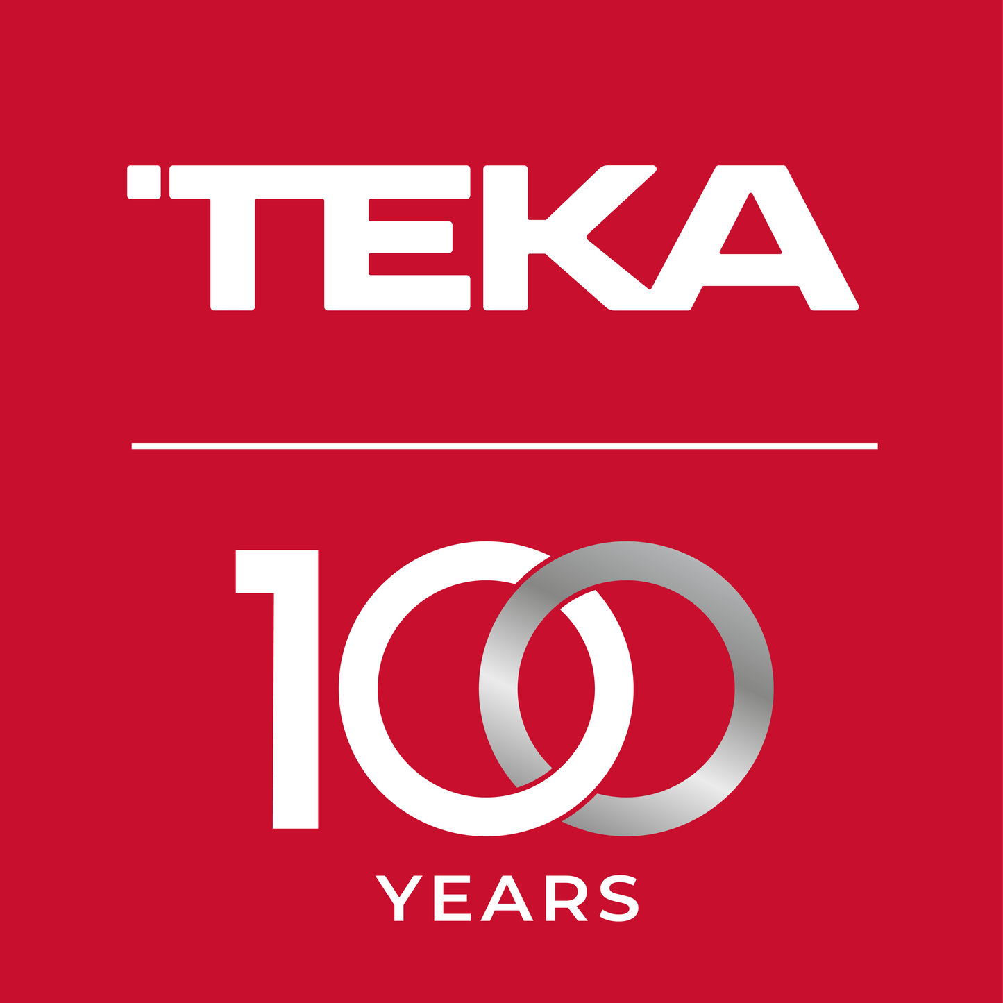 TEKA logo celebrating 100 years on a red background