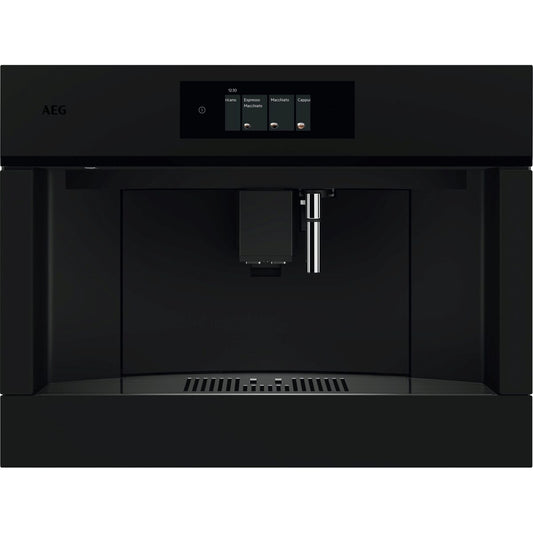 Matt Black AEG Integrated coffee machine on a white background