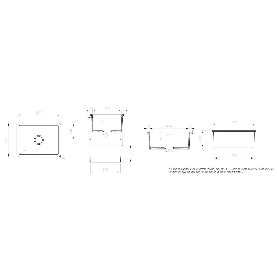 KKS Rangemaster Fire Clay Ceramic Sink CRUB4936WH