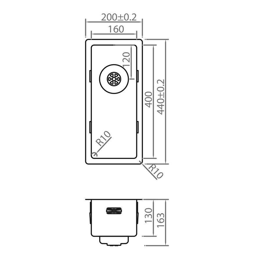 Caressi Power Plug 160 x 400mm Undermounted CAPP16R10