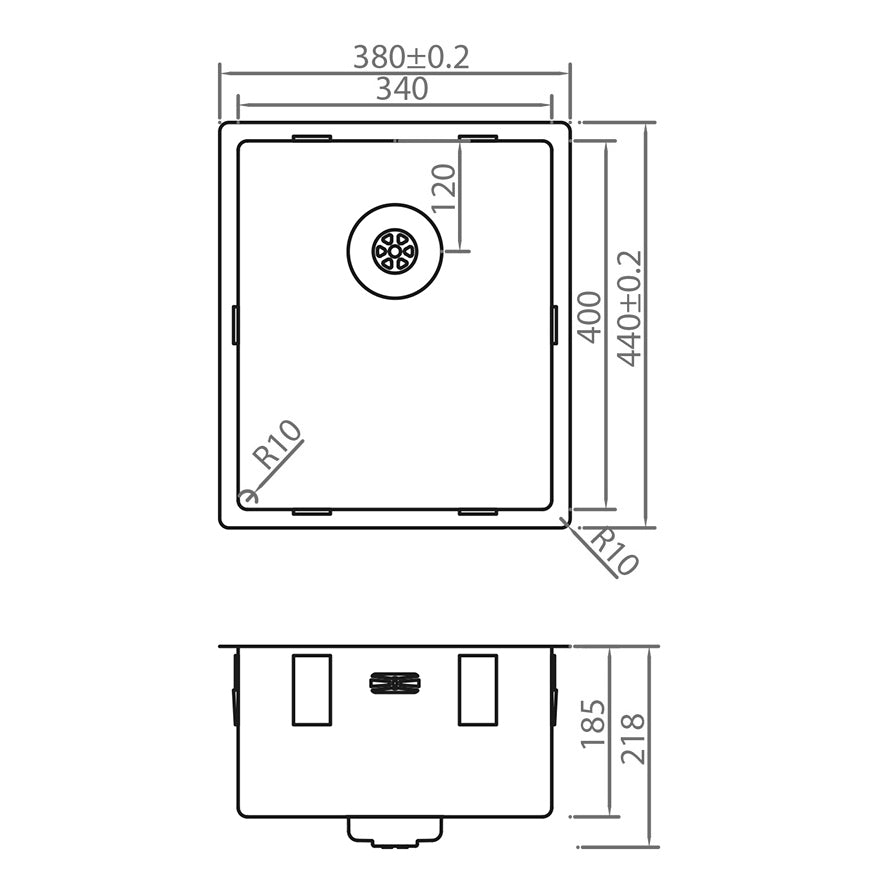 Caressi Power Plug 340 x 400mm Undermounted CAPP34R10