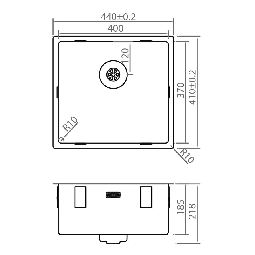 Caressi Power Plug 400 x 370mm Undermounted CAPP40D37R10