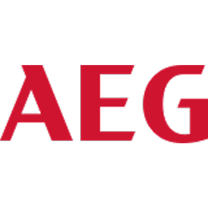 Red 'AEG' logo on a white background