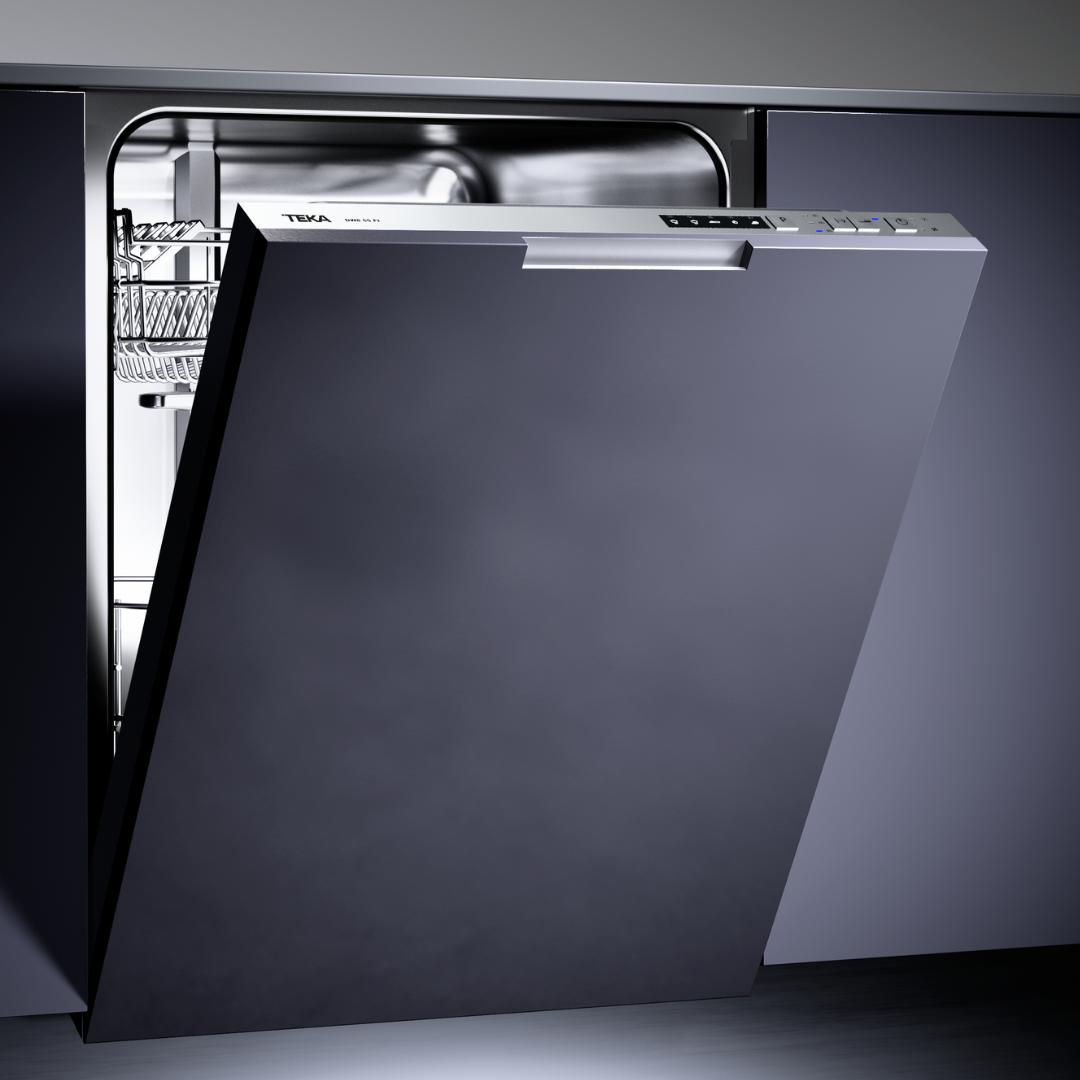 Teka dishwasher with open door on a gray background