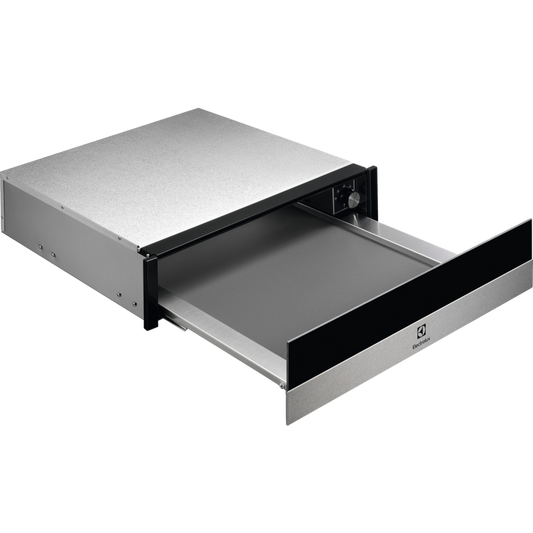 Electrolux 600 Series Integrated Warming Drawer Stainless Steel with black trim on a white background