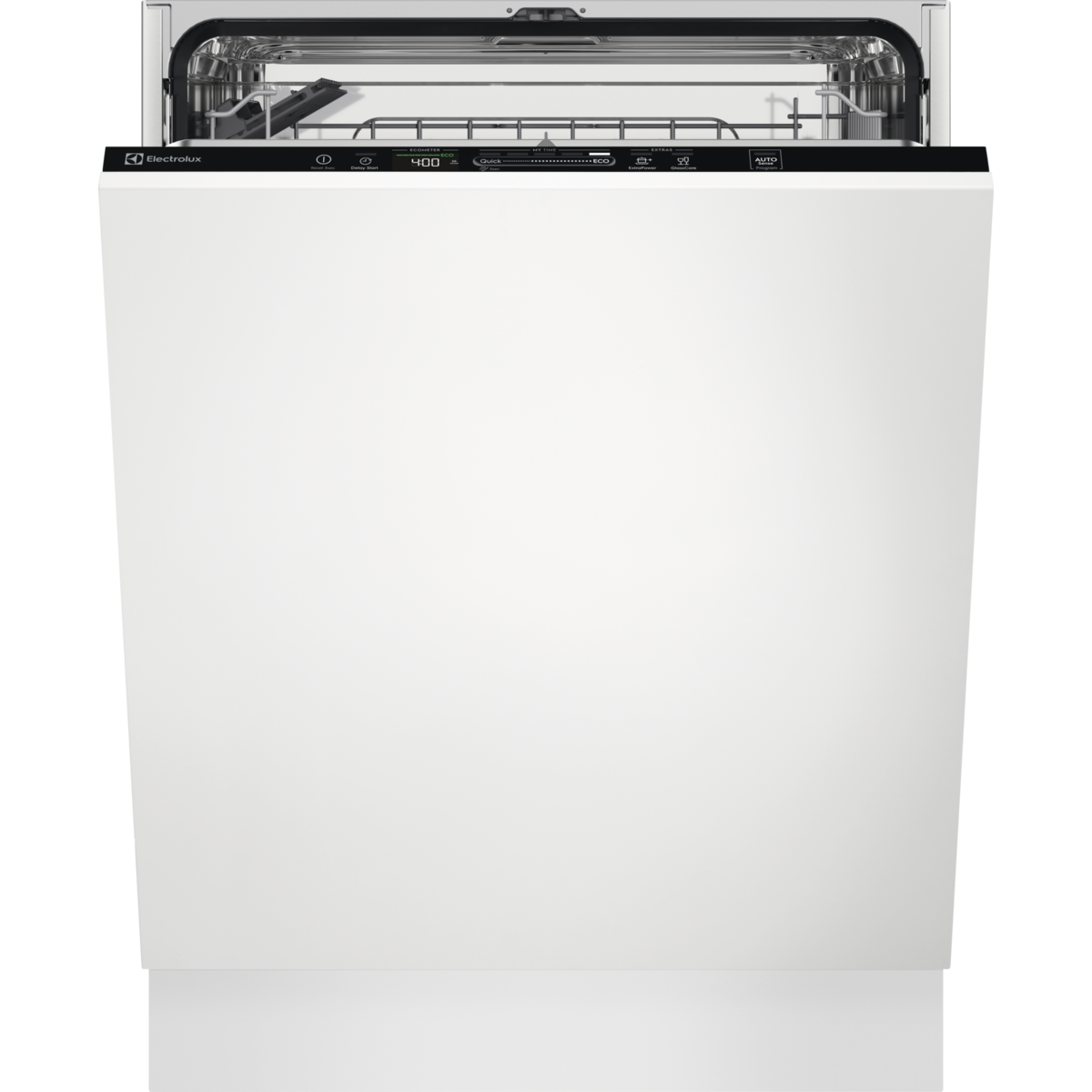 White Electrolux dishwasher with brand logo on a white background