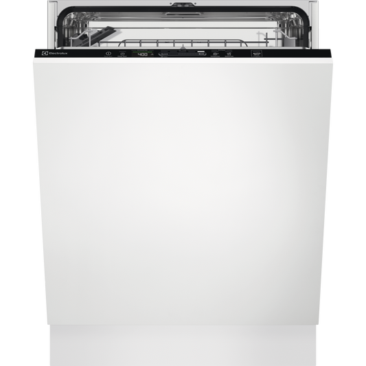 White Electrolux dishwasher with brand logo on a white background