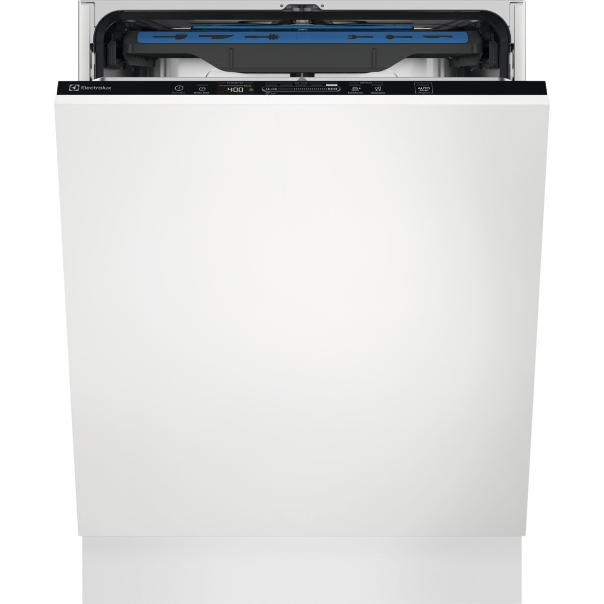 Electrolux dishwasher with blue filter on a white background