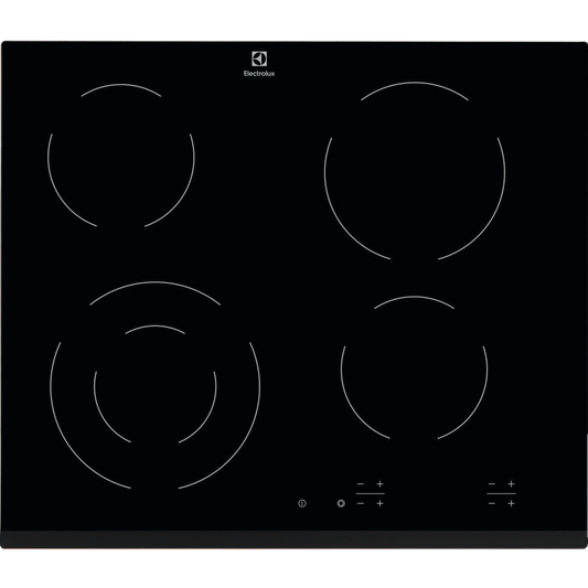 Black Electrolux Ceramic Hob with glass surface and brand logo on a white background
