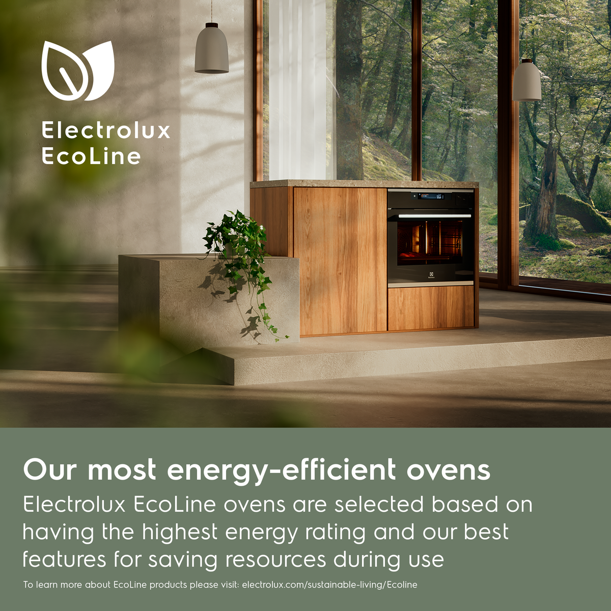 Electrolux EcoLine oven in a modern kitchen with a view of nature