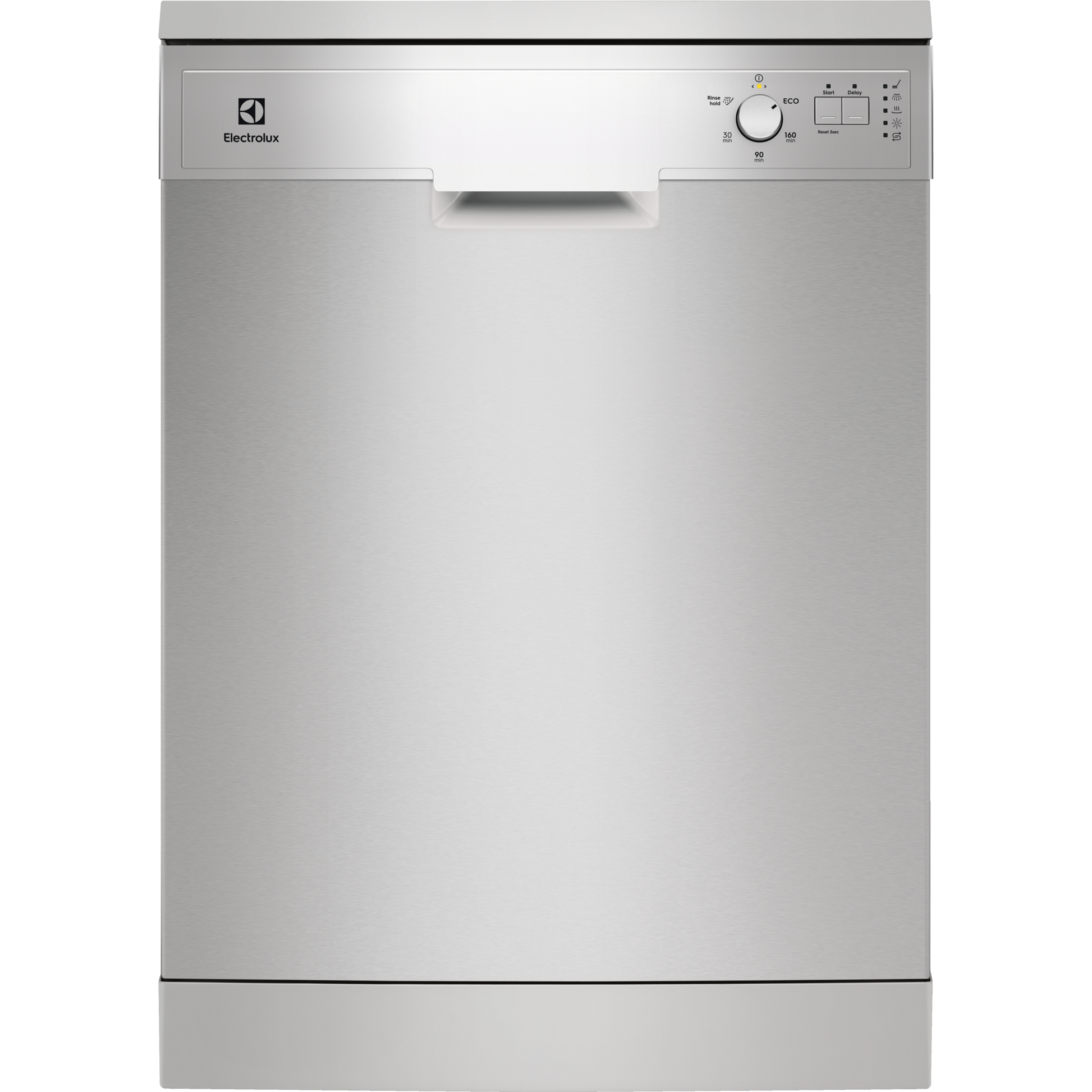 Electrolux Stainless steel dishwasher with Electrolux logo on a white background