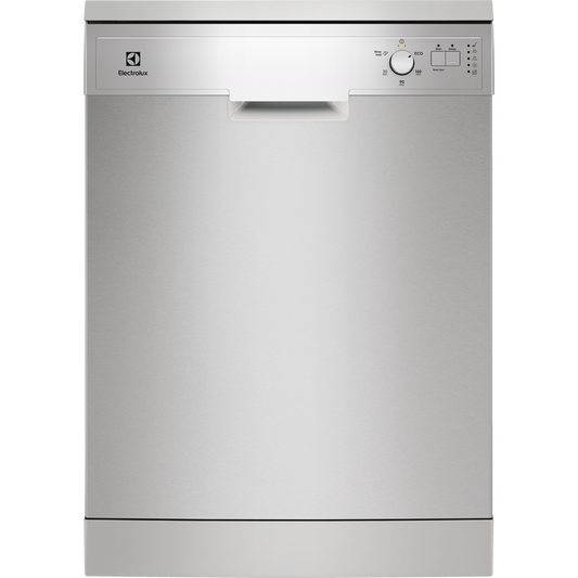Electrolux Stainless steel dishwasher with Electrolux logo on a white background