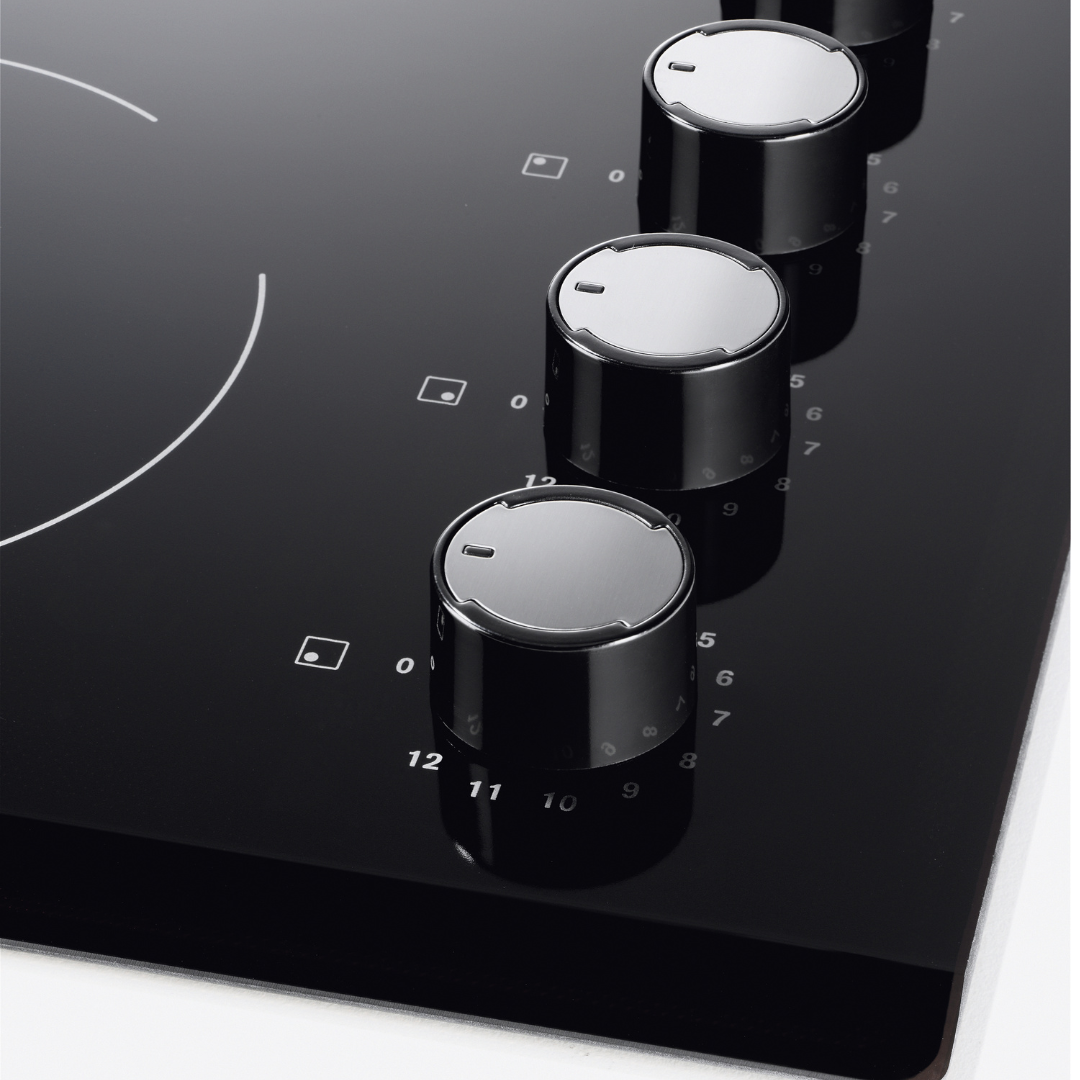 Electrolux Black ceramic Hob with Rotary control knobs on a white background