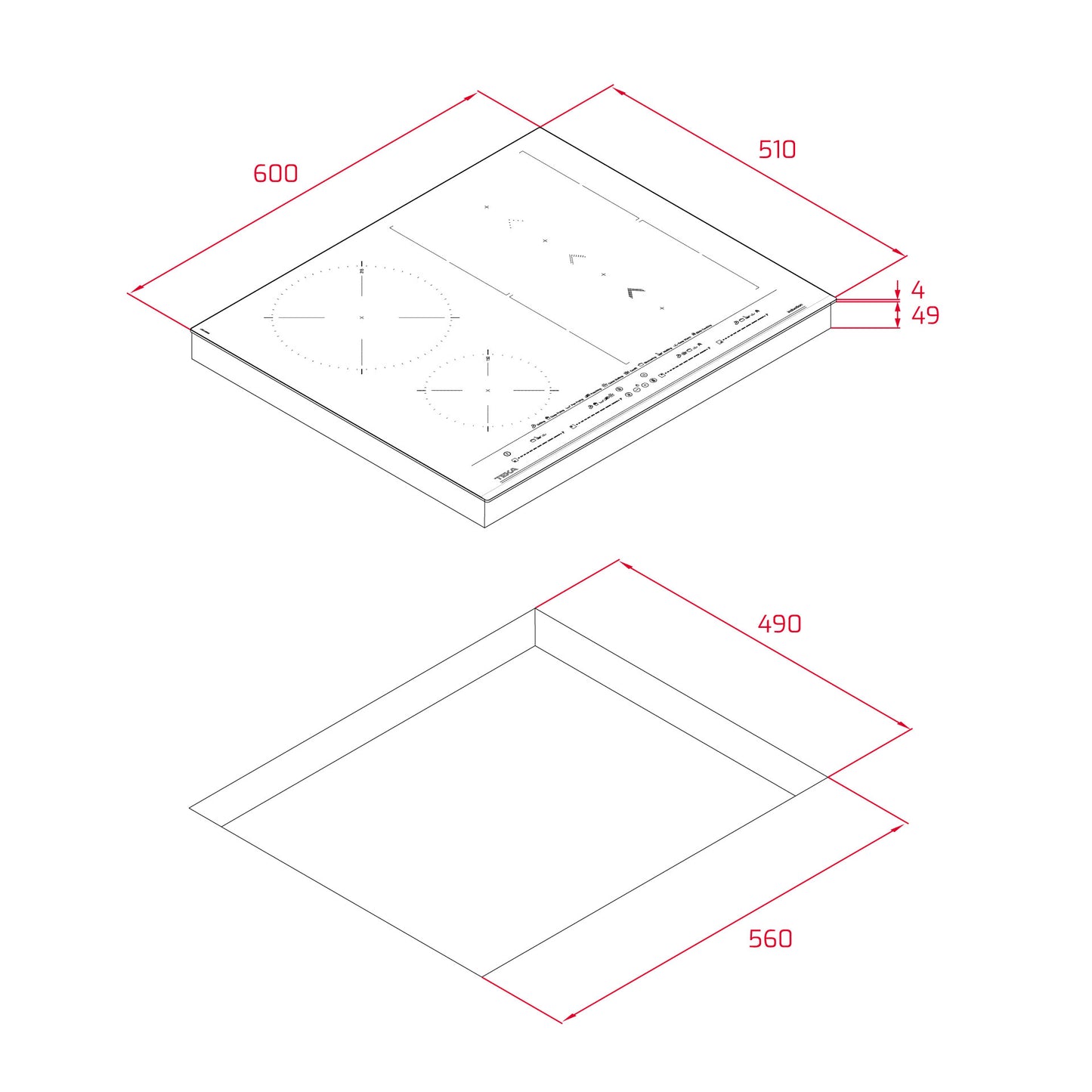 Technical drawing of a rectangular object with dimensions labeled