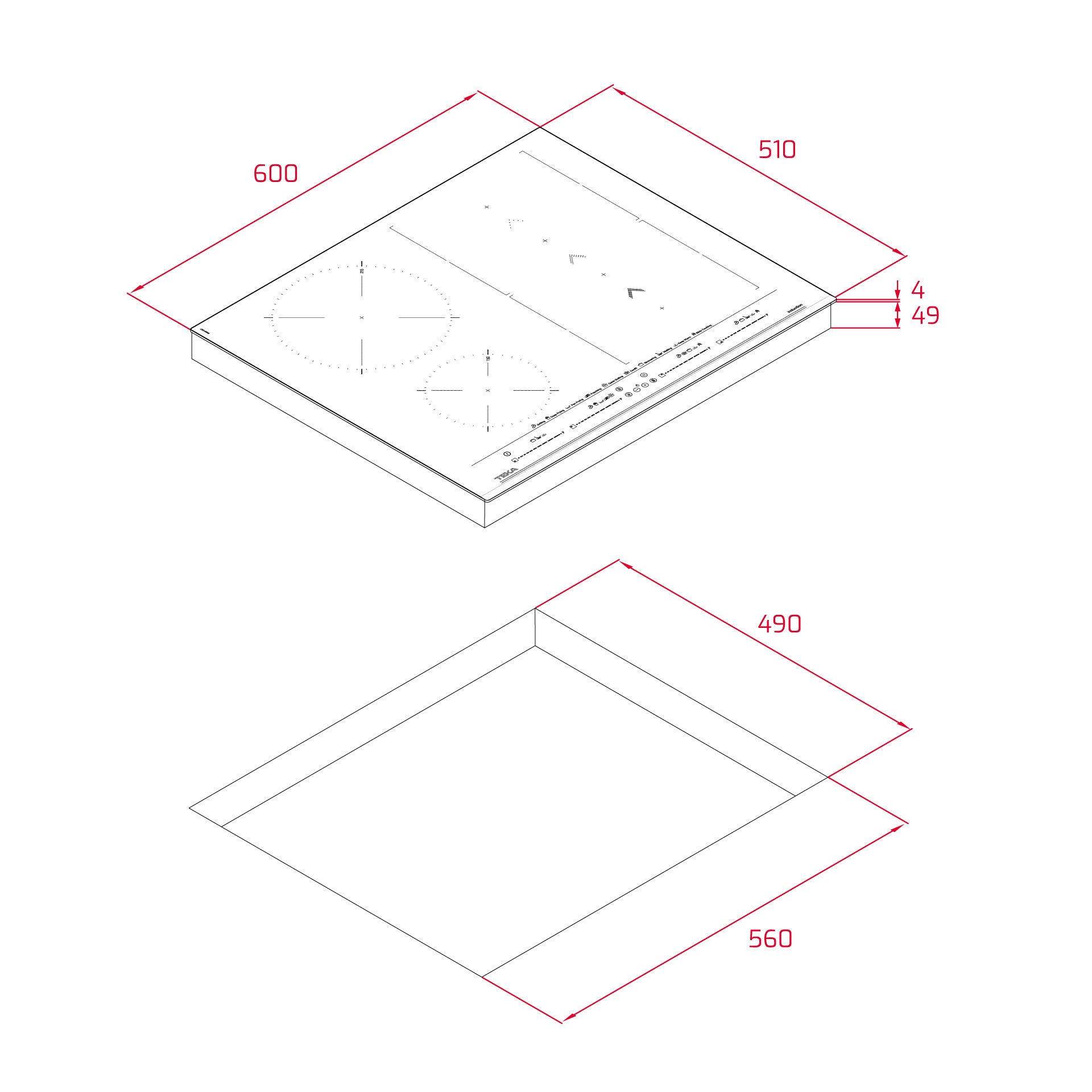 Technical drawing of a rectangular object with dimensions labeled