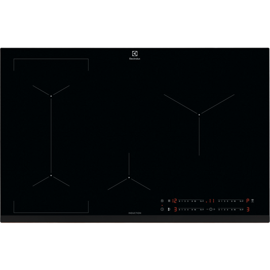 Black Electrolux induction hob with digital display on a white background