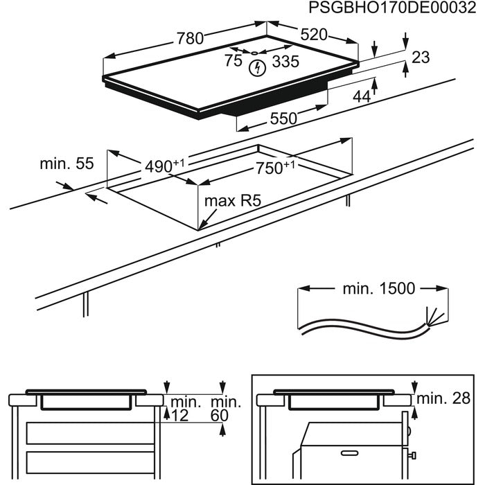 Technical drawing with dimensions and specifications for a shower tray and enclosure.