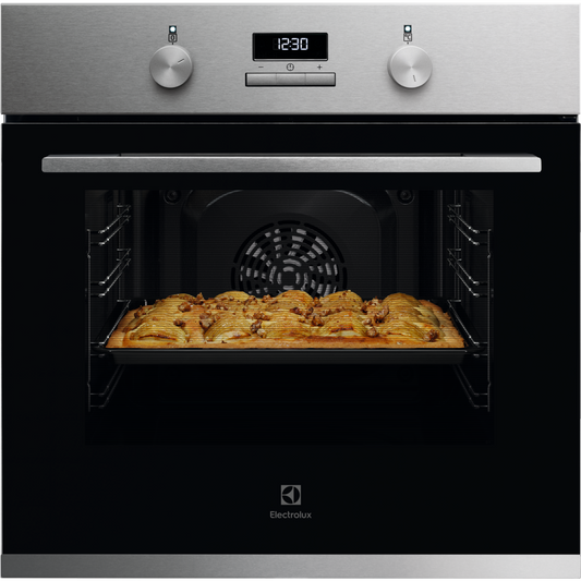 Electrolux 300 Series Multifunction Oven Stainless Steel with a pie inside, brand 'Electrolux' visible