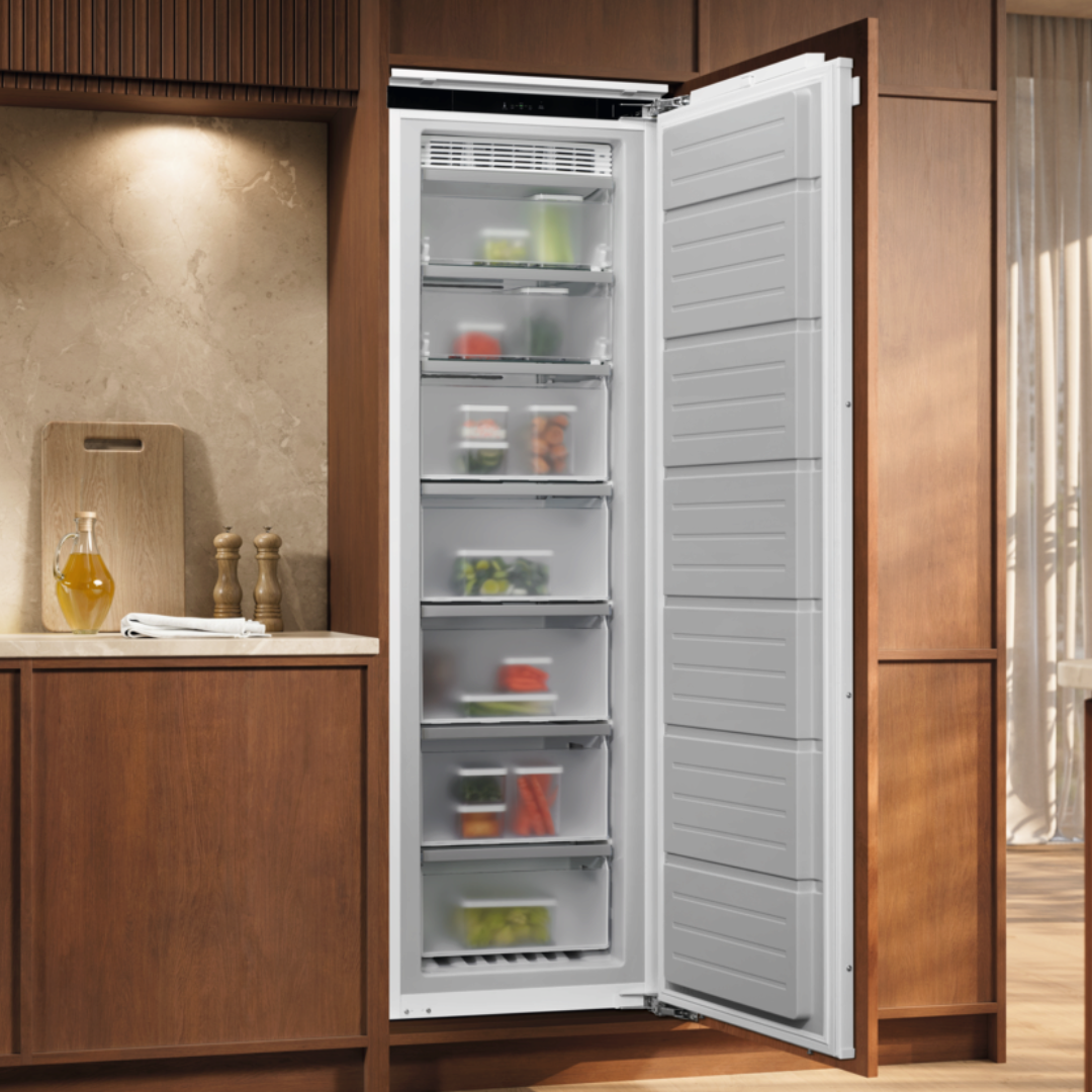 Electrolux Integrated Freezer with open door in a kitchen setting