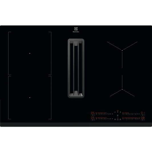 Electrolux Black Extraction induction Hob with digital display on a white background