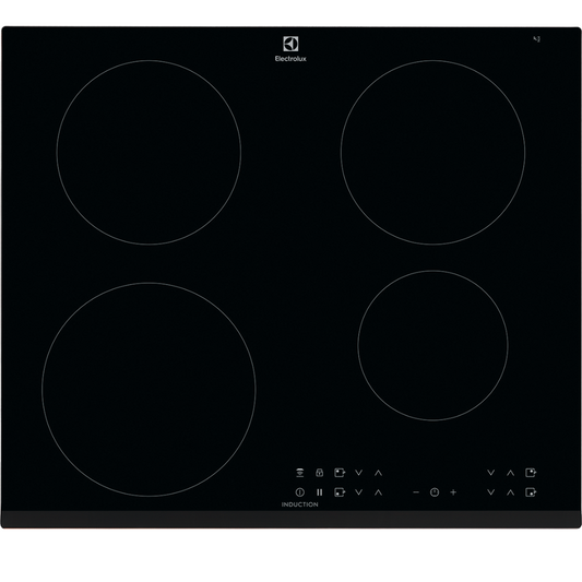 Black Electrolux induction Hob with four heating zones and Electrolux branding.
