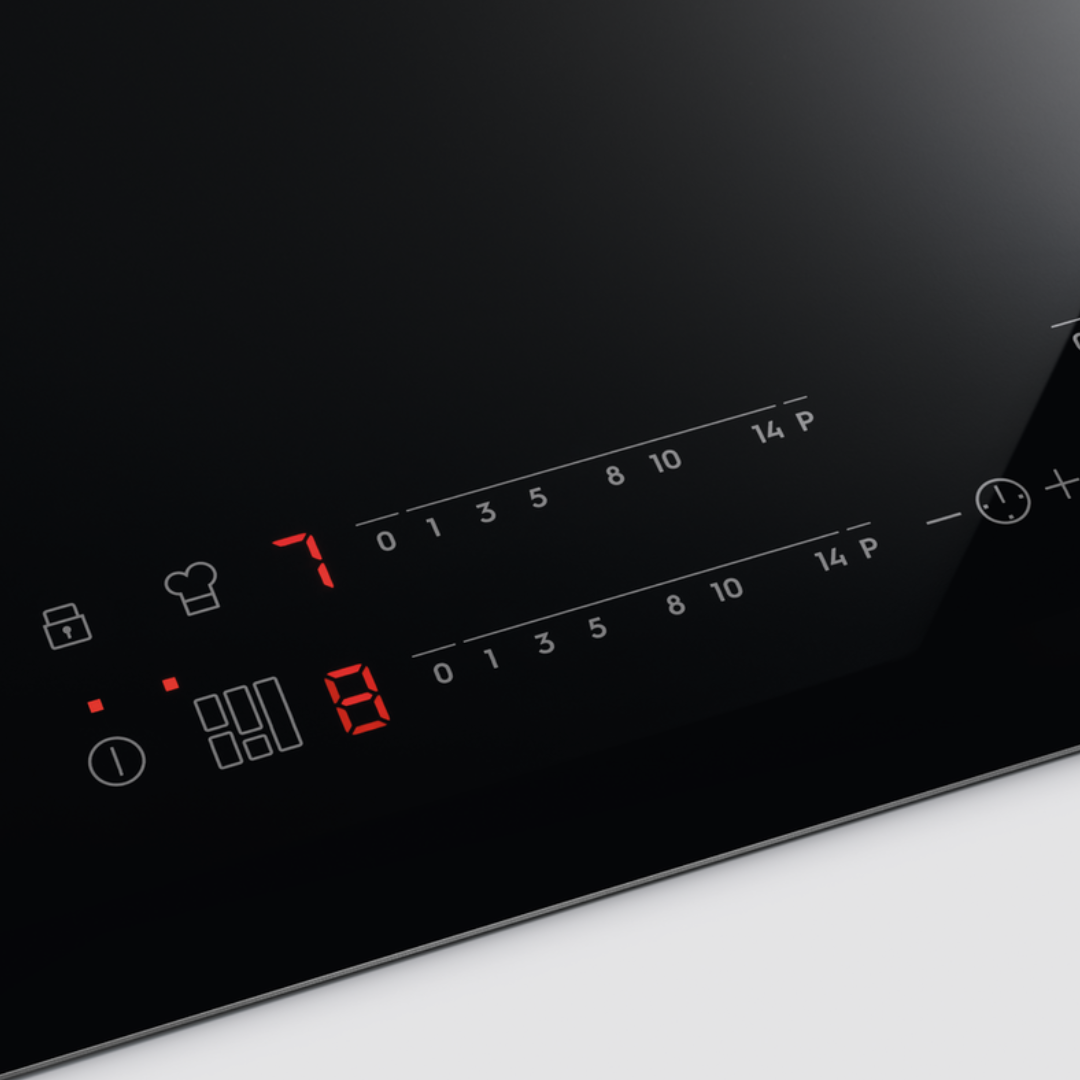 Digital display on a Black Electrolux Induction Hob with numbers and symbols.