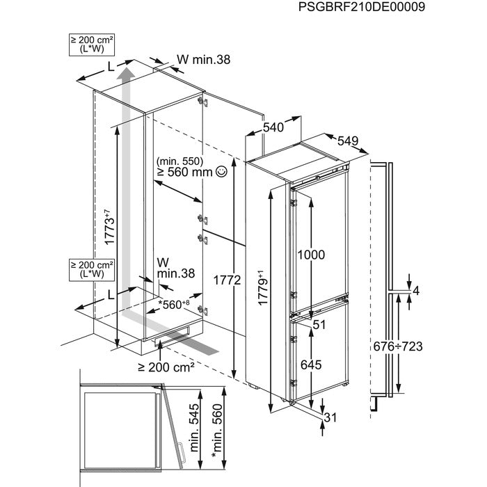Technical drawing of a shower enclosure with dimensions