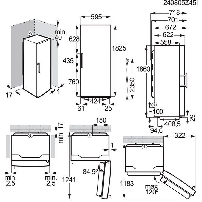 Technical drawing of a kitchen cabinet with dimensions