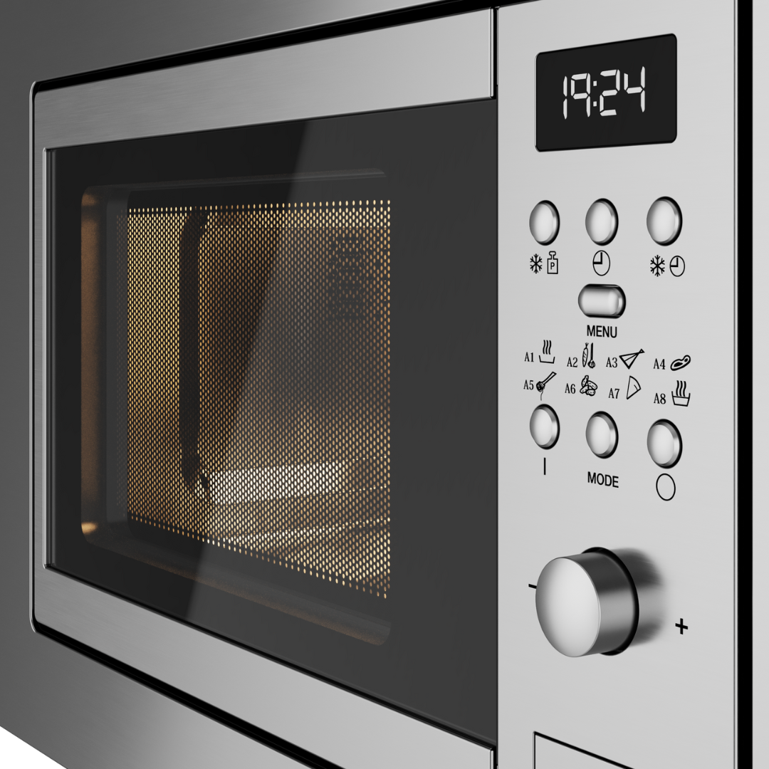 Stainless steel TEKA microwave oven with digital display and control panel.