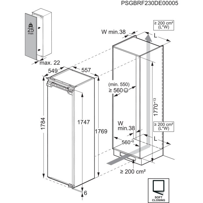 Technical drawing of a shower enclosure with dimensions labeled