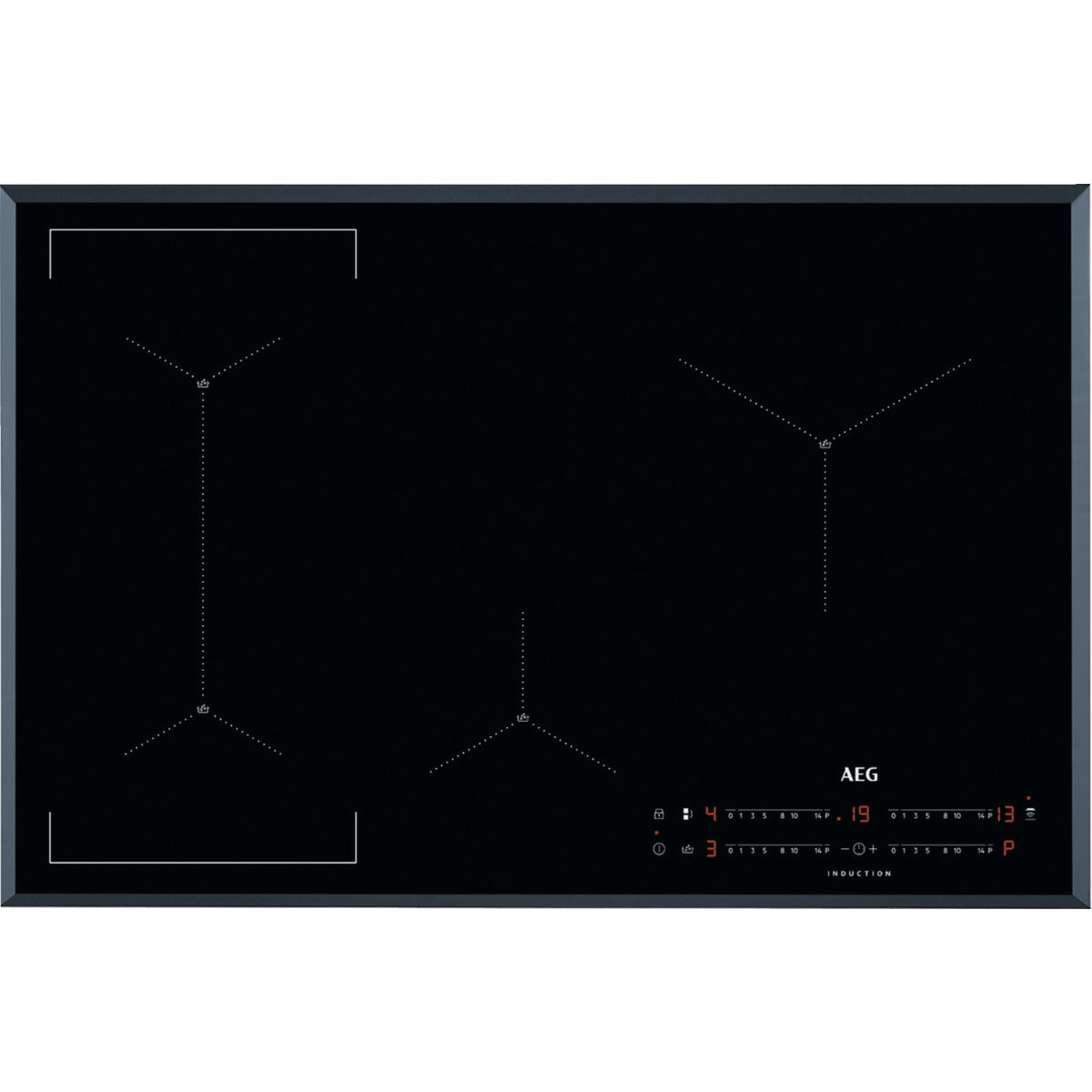 AEG Black induction Hob with digital display on a white background