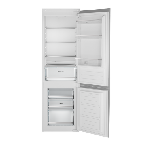White TEKA refrigerator with open doors on a white background