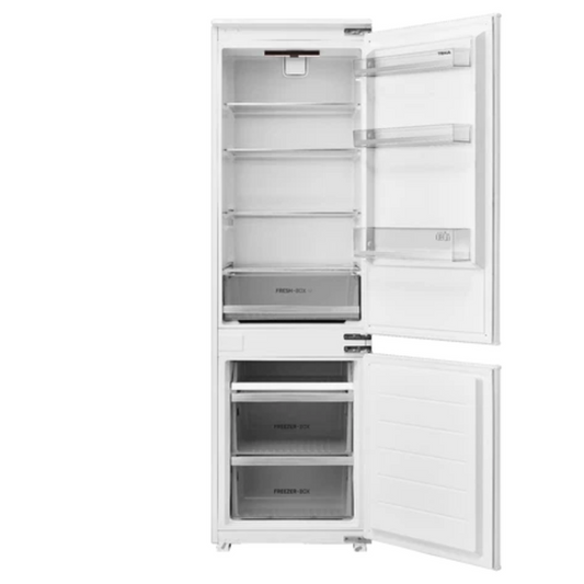 White TEKA refrigerator with open doors on a white background