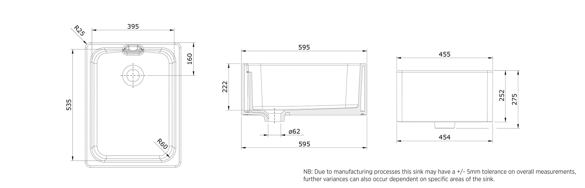 KKS Rangemaster Farmhouse Belfast Sink CFBL595WH60