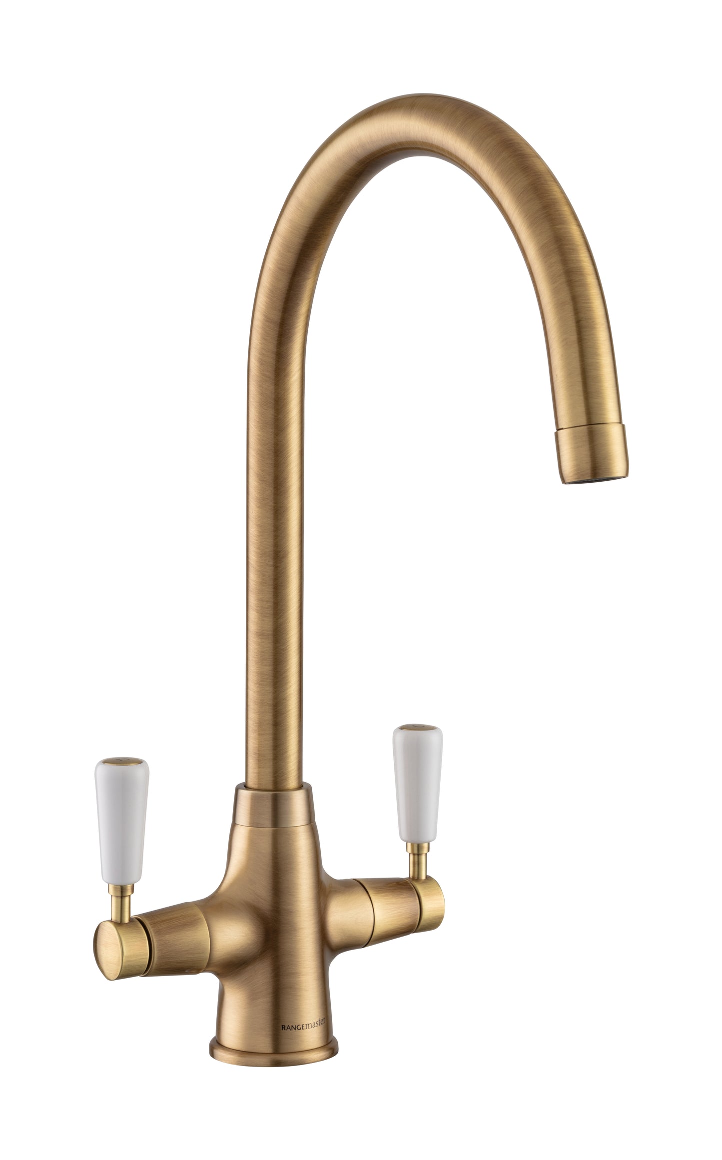Rangemaster Aquaclassic Dual Lever Tap Antique Brass White Handles TAQCLASSDLABWH