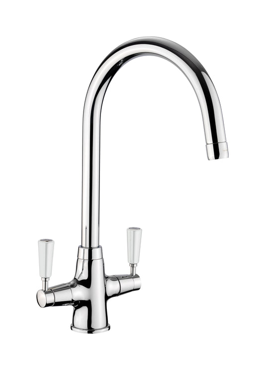 Rangemaster Aquaclassic Dual Lever Tap Chrome White Handles TAQCLASSDLCMWH